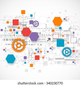 Abstract technology background with various technological elements. Vector