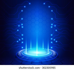 Abstract technology background, vector illustration with digital glowing symbols
