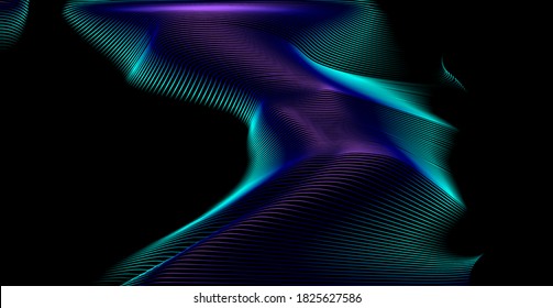 Abstract technology background with warped and distorted laser grid. Vaporwave and synthwave style poster.