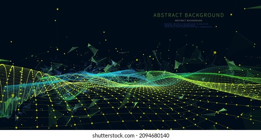 Abstract technology background with wavy color grid. Analytics data algorithms. Computing concept. Banner for business, science and technology. Big Data.