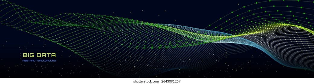 Fondo de tecnología Abstractas con rejilla de color ondulado en azul oscuro. Algoritmos de datos de análisis. Concepto de computación. Big Data. Anuncio de negocios, ciencia y tecnología. 