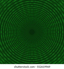 Abstract Technology Background. Web Developer. Computer Code. Programming. Coding. Hacker concept. Vector Illustration.matrix circular pattern effect of the tunnel.