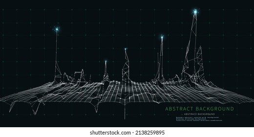 Abstract technology background with white wireframe grid  on dark. Visual presentation of analytics 3d digital algorithms. Computing concept. Big Data. Banner for business, science and technology. 