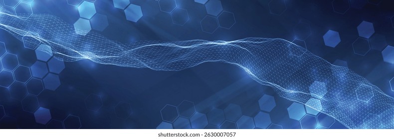 Abstract Technology Background with Wireframe and Hexagons.