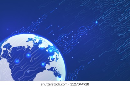 Abstract technology background. World globe with glow. Including glowing elements and contacts. Used a clipping mask.