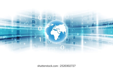 Abstract technology background with world map and binary code. Vector illustration.