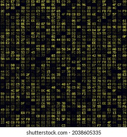 Abstract Technology Background. Yellow filled hexadecimal pairs background. Medium sized seamless pattern. Vibrant vector illustration.