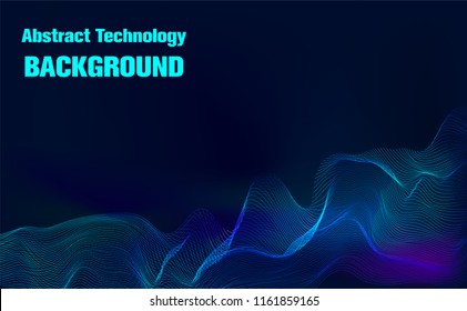 Abstract Technology background.Artificial intelligence.Digital Particle Waves.wavy particle waves structure made of shuffled round.Cyber technology wire network futuristic wire frame.space .Vector