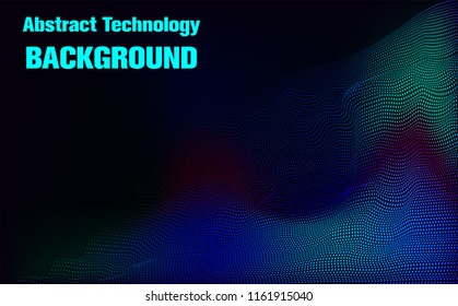 Abstract Technology background.Artificial intelligence.Digital Particle Waves.wavy particle waves structure made of shuffled round.Cyber technology wire network futuristic wire frame.space .Vector