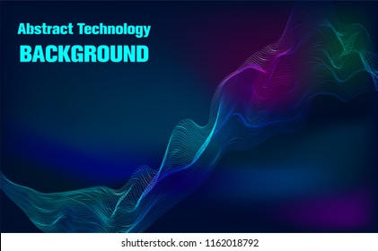 Abstract Technology background.Artificial intelligence.Digital Particle Waves.wavy particle waves structure made of shuffled round.Cyber technology wire network futuristic wire frame.space .Vector