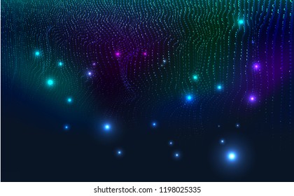 Abstract Technology background.Artificial intelligence.Digital Particle Waves.wavy particle waves structure made of shuffled round.Cyber technology wire network futuristic wire frame.space .Vector