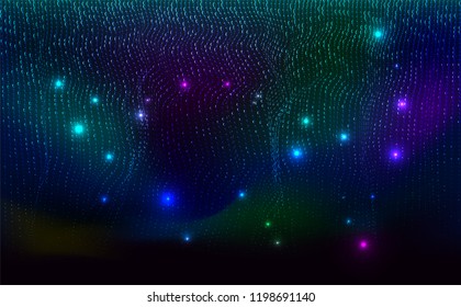 Abstract Technology background.Artificial intelligence.Digital Particle Waves.wavy particle waves structure made of shuffled round.Cyber technology wire network futuristic wire frame.space .Vector