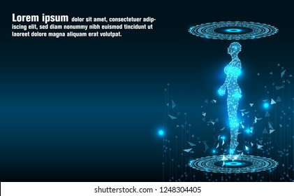 Abstract Technology background.Artificial intelligence.Human body.Low Poly wire frame technology.Futuristic concept.Cyber technology wire network futuristic wire frame.space .design.Vector 
