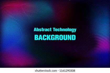 Abstract Technology background.Digital Particle Waves.wavy particle waves structure made of shuffled round.Cyber technology wire network futuristic wire frame.space Artificial intelligence.Vector 