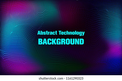 Abstract Technology background.Digital Particle Waves.wavy particle waves structure made of shuffled round.Cyber technology wire network futuristic wire frame.space Artificial intelligence.Vector 
