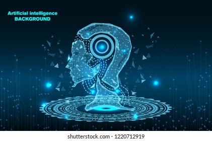 Abstract Technology background.Head of Artificial intelligence.Low Poly wire frame technology.Futuristic concept.Cyber technology wire network futuristic wire frame.space .Vector illustration.