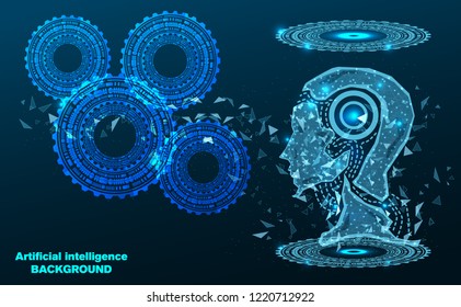 Abstract Technology background.Head of Artificial intelligence.Low Poly wire frame technology.Futuristic concept.Cyber technology wire network futuristic wire frame.space .Vector illustration.