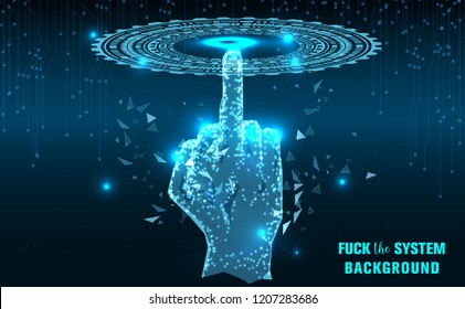 Antecedentes tecnológicos abstractos.Dedo medio de la inteligencia artificial.Tecnología de armazón de alambre de baja densidad.Concepto futurista.Red de alambre de tecnología cibernética cuadro futurista.espacio.Vector 