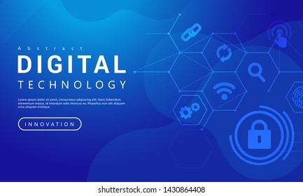 Abstract technology banner blue sky background concept with digital technology icons, blue background texture, illustration vector for graphic design