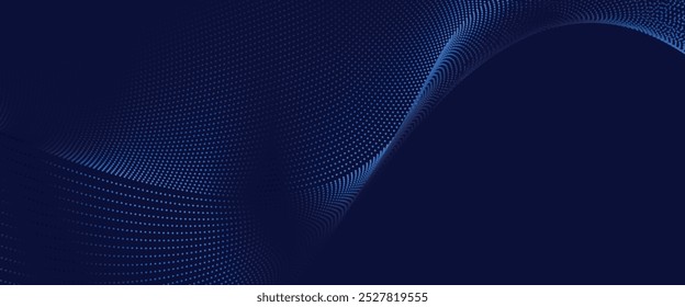 Abstract technology big data digital background. Dot blue wave light screen gradient texture background. 3d wave point fractal grid science futuristic audio