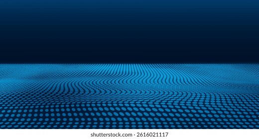 Abstract technology big data digital background. Dot blue wave light screen gradient texture background. 3d wave point fractal grid science futuristic audio