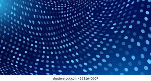 Abstract technology big data digital background. Dot blue wave light screen gradient texture background. 3d wave point fractal grid science futuristic audio visualization.Technology and science.