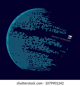 Abstract Technology Big Data Map Of The World. Squares Pattern Wrapping Of The Circle. Vector Illustration