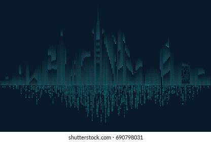 Abstract Technology Binary City; Digital Building In Modern Style; Concept Of Technology World