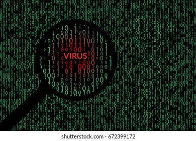 Abstract technology binary code background. Detected virus illustration