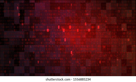 Abstract Technology Binary Code Dark Red Background. Cyber Attack, Ransomware, Malware, Scareware Concept