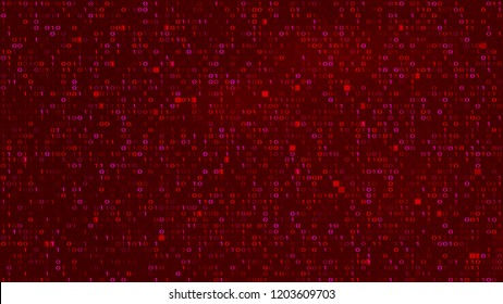 Abstract Technology Binary Code Red Background. Cyber Attack, Ransomware, Malware, Scareware Concept. Phreaking Or Phishing. 