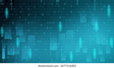 Abstract Technology Binary number code blue background for digital technology, big data, data visualization, and security.