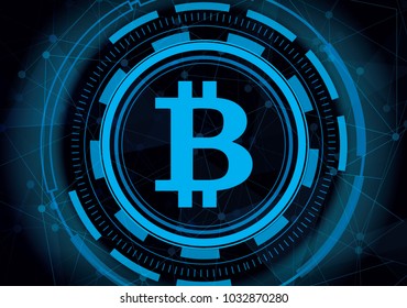 Abstract technology bitcoin with digital line background. Cryptocurrency mining blue data internet concept.