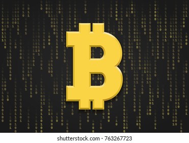 Abstract technology bitcoin symbol on the background of a binary code. Virtual money. Vector illustration.