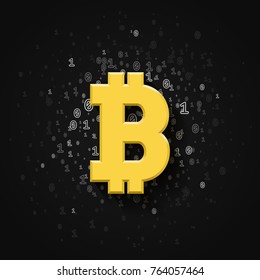 Abstract technology bitcoin symbol on the background of a binary code. Virtual money. Vector illustration.