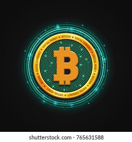 Abstract technology bitcoin symbol. Virtual money / Digital currency. Vector illustration.