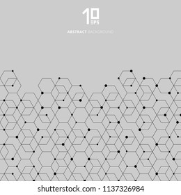 Abstract technology black hexagons pattern and node connection on gray background. You can use for template, brochure. leaflet, poster, print, ad, banner. Vector illustration