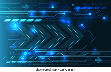 Abstract technology blue arrow circuit cyber direction geometric power digital design modern futuristic background vector illustration.