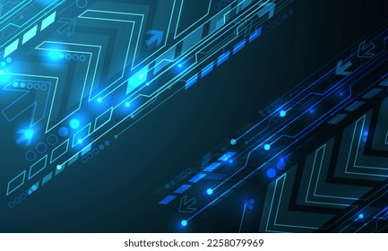 Abstract technology blue arrow circuit cyber direction geometric power digital dynamic design modern futuristic background vector illustration.