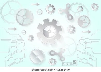 Abstract technology blue background. Cogwheels theme. Vector illustration