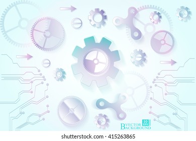 Abstract technology blue background. Cogwheels theme. Vector illustration