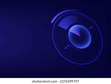 Abstract technology blue background futuristic, hi tech communication. Radar with target. Digital radar screen. Virtual augmented reality. Sci-Fi, AI
