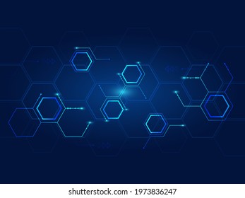 Abstract technology blue background geometric, digital, cyber, element, system, network.