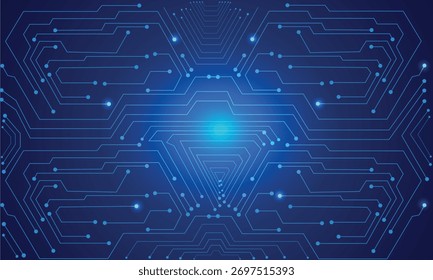 Abstract technology blue background with intricate circuit board and digital network design