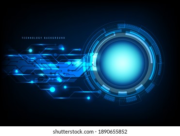 Resumen de la tecnología de círculo azul, luz de carretera y patrón de circuito sobre fondo oscuro concepto de comunicación de alta tecnología. Negocios digitales. Ilustración del vector