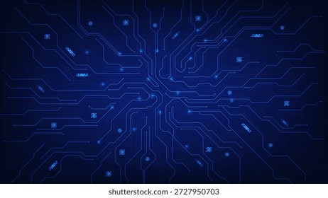 Tecnología Abstractas de fondo futurista de computadora de placa base de circuito azul. Línea de circuito con Elementos electrónicos. Conexión cibernética y flujo electrónico de datos. Ilustración vectorial.