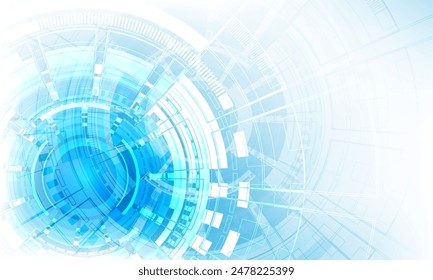 Abstractas tecnología azul sistema circular cyber futurista en el diseño blanco Ilustración vectorial de fondo creativo moderno.
