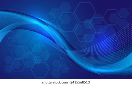 Abstract technology blue curve lines hexagon geometric design modern futuristic background vector illustration.