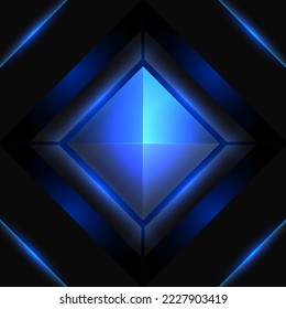 Tecnología abstracta fondo de forma de diamante azul con efecto de luz de neón