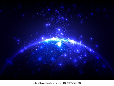 Abstract technology Blue futuristic background with planet Earth, Internet and technology,Global social network,Floating blue plexus geometric background,illustration vector design